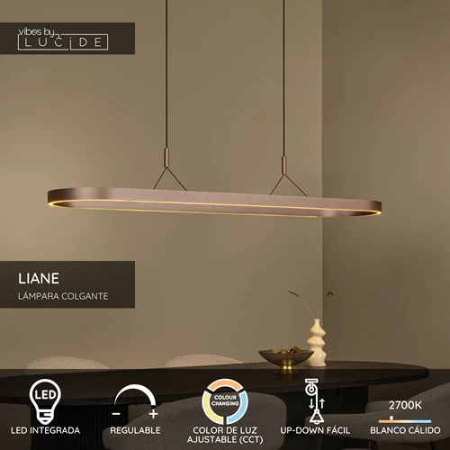 Lucide LIANE - Lámpara colgante - LED Regul. - CCT - 2x40W 2700K/4000K - Marrón óxido | Vibes - USP